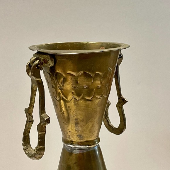 Antique Brass French Vase with handles and etched floral pattern. - Picture 2 of 8